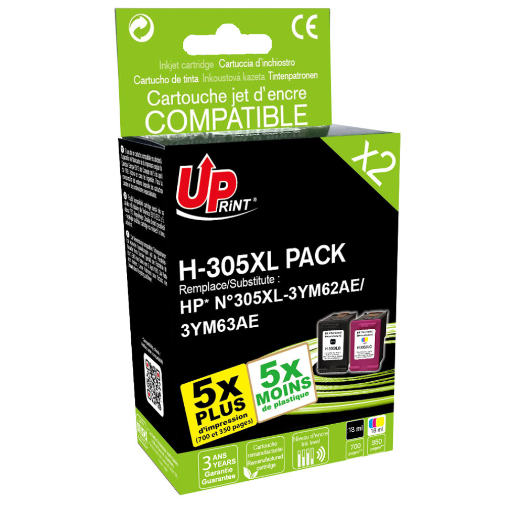Pack UPrint compatible HP 305 XL noir et couleur
